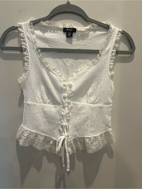 Nasty Gal White Lace-Trim Corset Camisole